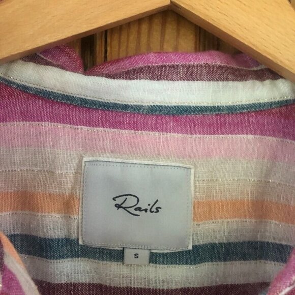 Rails Small Stripe Tie Front Blouse Striped Crop Shirt Collared Pastel Linen - Picture 3 of 9